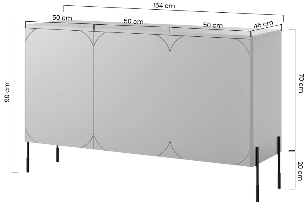 Sonatia háromajtós komód 150 cm - kasmír / fekete lábak