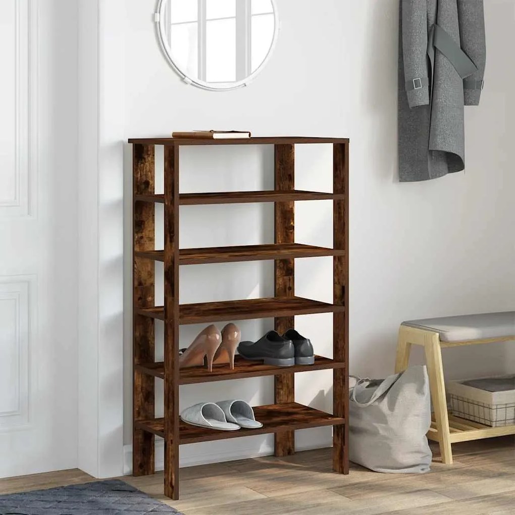 füstös tölgy színű szerelt fa cipőtartó 61x32x105 cm