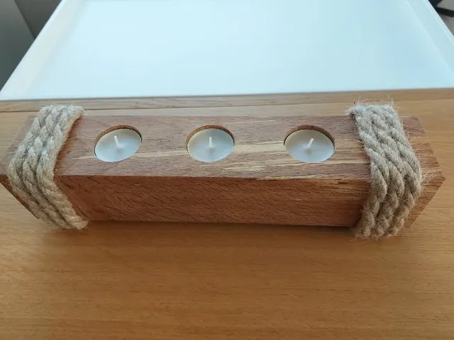 Fa Gyertyatartó 3 Tealight Kézműves