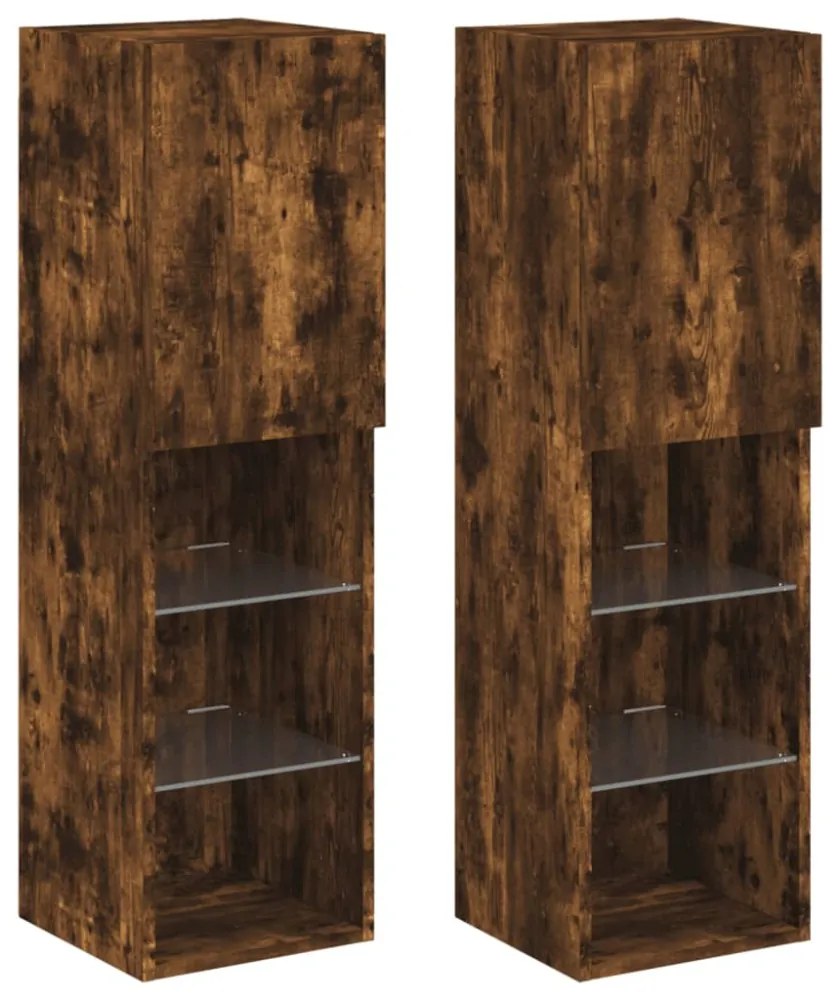 2 db füstös tölgy színű TV-szekrény LED-ekkel 30,5x30x102 cm