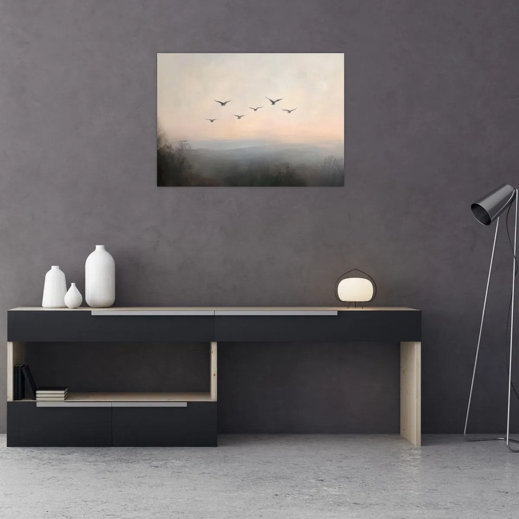 Üveg kép - Madárcsapat (70x50 cm)