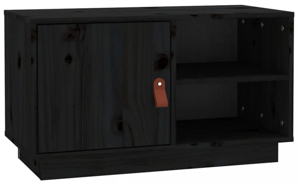 fekete tömör fenyőfa TV-szekrény 70 x 34 x 40 cm