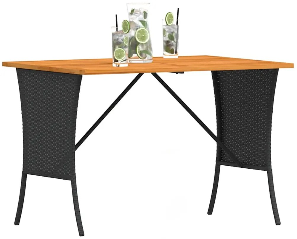 fekete polyrattan kerti asztal akácfa lappal 105x75x72 cm
