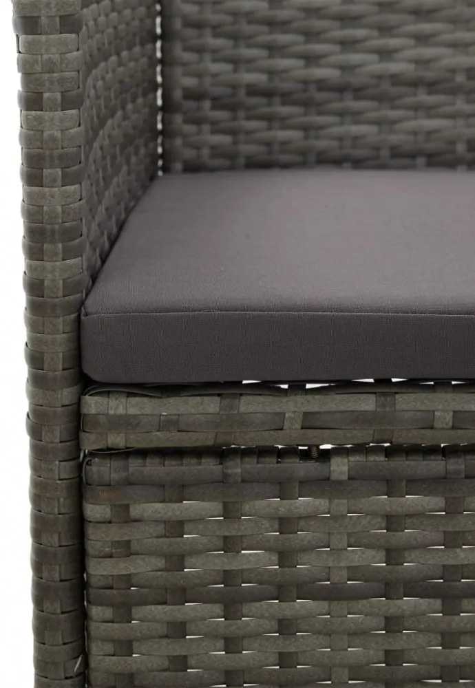 5 részes szürke polyrattan és akácfa kerti étkezőgarnitúra