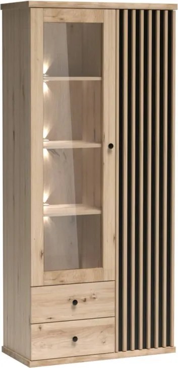 Cali C-2 vitrin, tölgy, (fekete fém lábak és LED-ek nélkül)