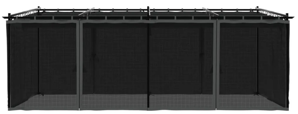 antracitszürke acél pavilon hálós oldalakkal 6 x 3 m