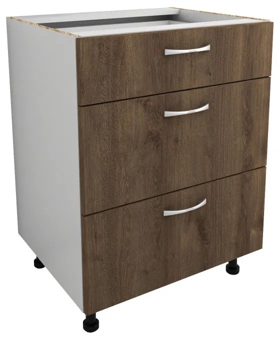 Benita 3 fiókos Alsó konyhaszekrény Bronz Tölgy-Fehér 60x50x80 cm N