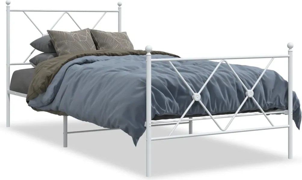 vidaXL fehér fém ágykeret fej- és lábtámlával 90 x 190 cm