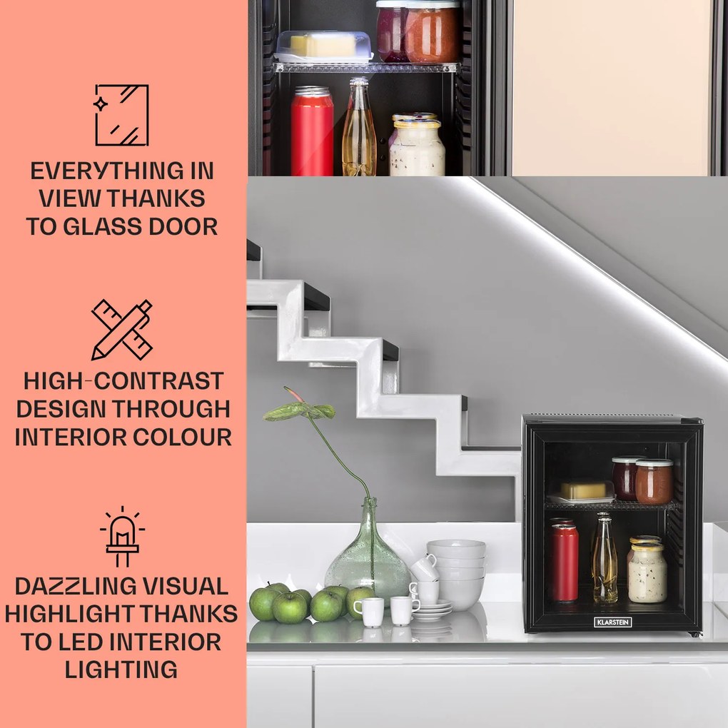 Klarstein Brooklyn 32, mini hűtőszekrény, üvegajtóval, LED világítás, polcok