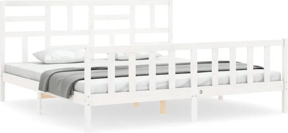 vidaXL fehér tömör fa ágykeret fejtámlával Super King Size