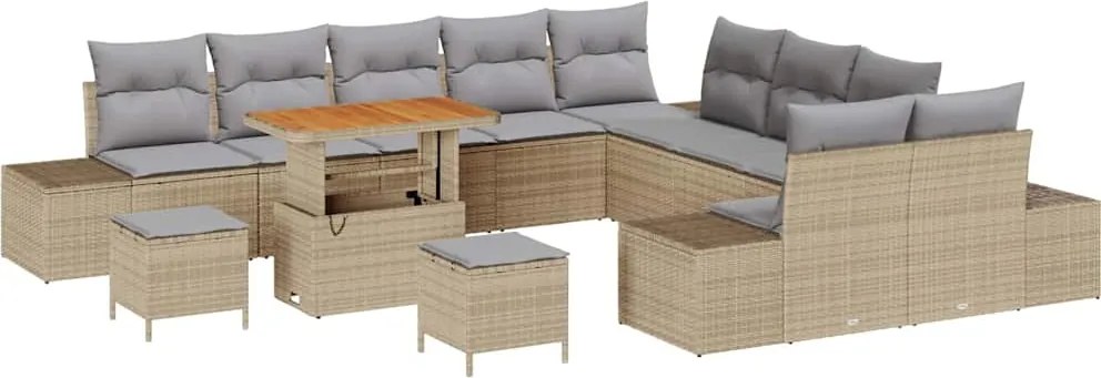 vidaXL Kerti Kanapé Szett párnával tárolóval 13 pcs Bézs Poli rattan