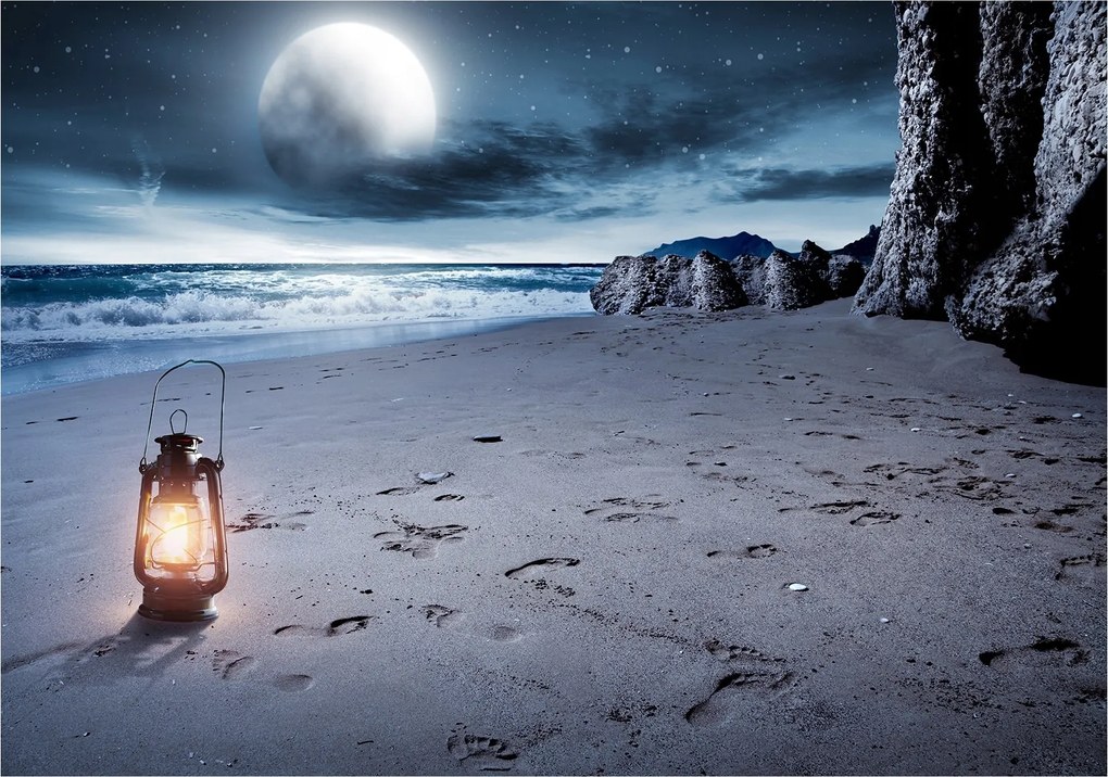 Flizelin fotótapéta Tengerpart éjszaka hold világítótorony 350x250 +ragasztó