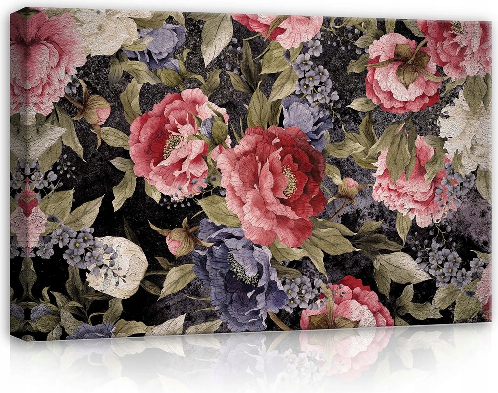 Vászonkép 60x40 Csendélet virág bazsarózsa sötét háttér vintage retro