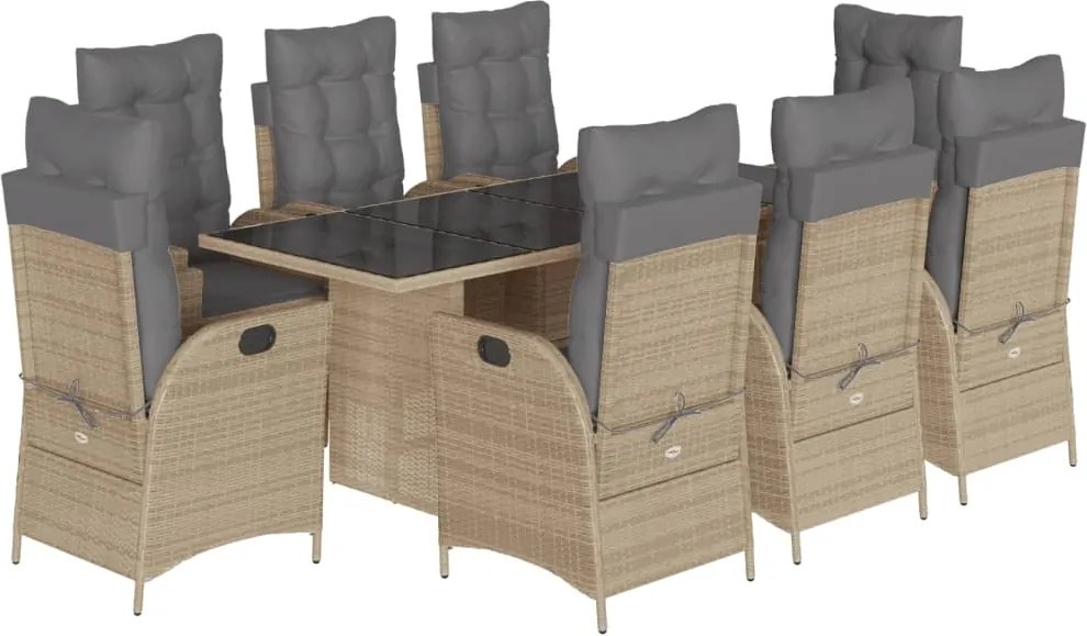 vidaXL 9 részes vegyes bézs polyrattan kerti étkezőgarnitúra párnákkal