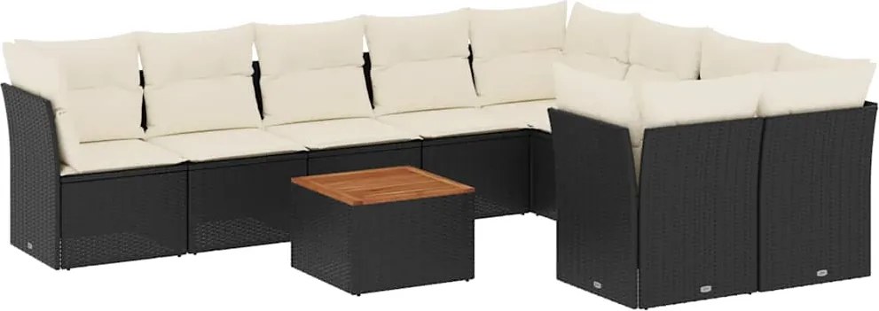 vidaXL 10 részes fekete polyrattan kerti ülőgarnitúra párnákkal