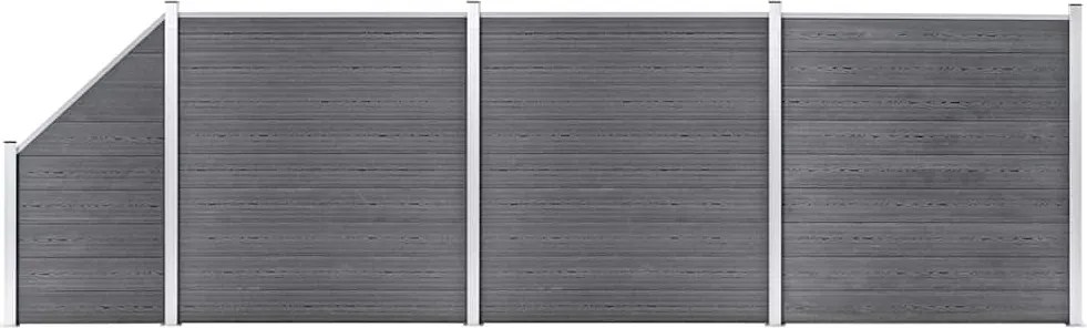 vidaXL 3 négyszögletes és 1 ferde szürke WPC kerítéselem 619 x 186 cm