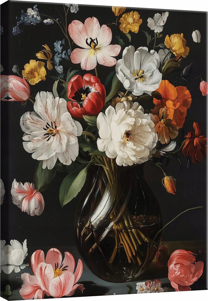 Vászonkép falikép virágok fekete fehér 100 x 75