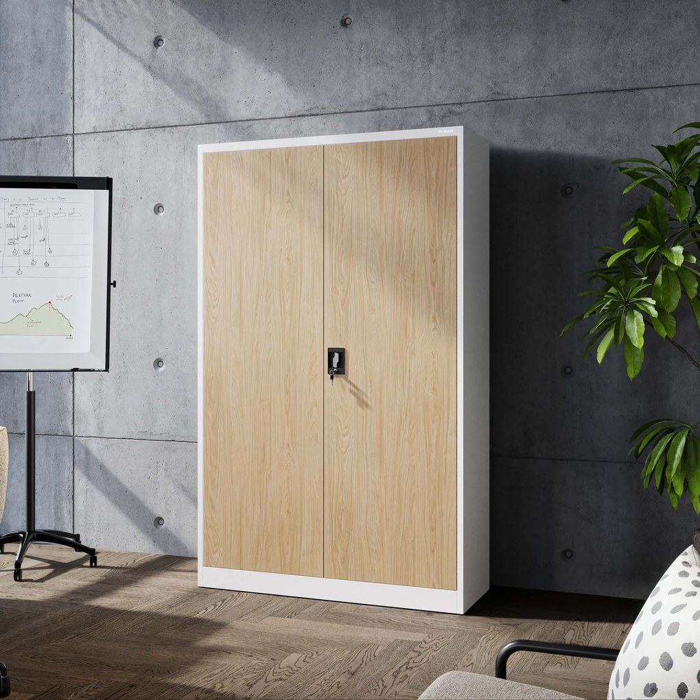 Fém irodai iratszekrény JAN II, Eco Design: fehér/sonoma tölgy