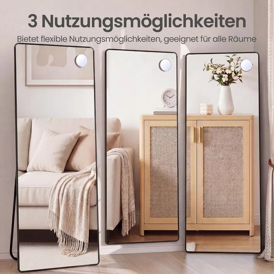 SONGMICS teljes alakos állótükör nagyítóval, 150 x 40 cm, fekete