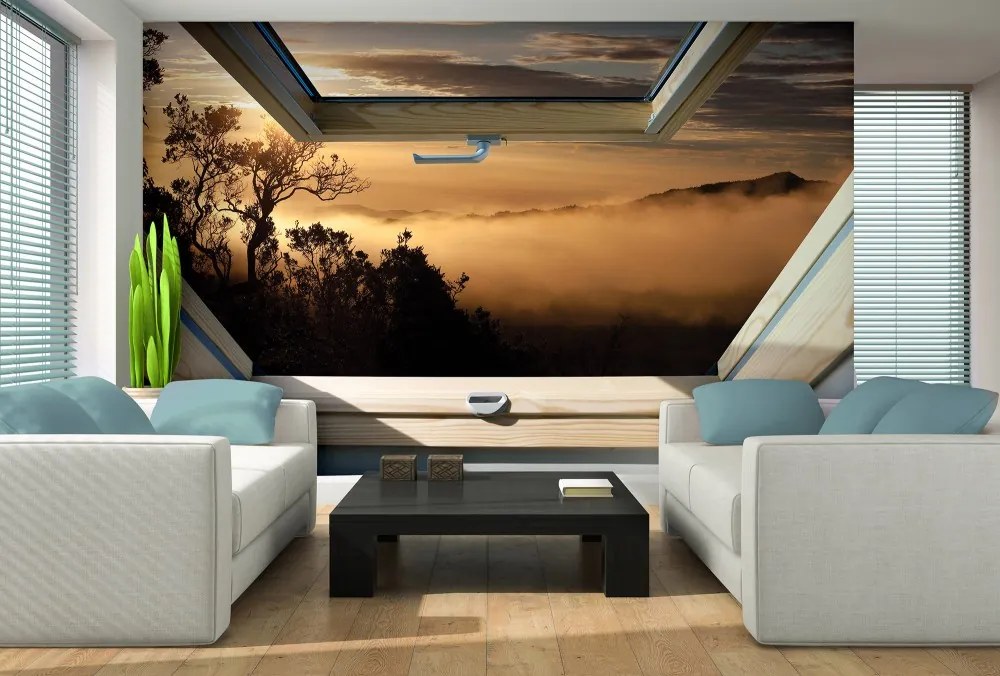 Naplementére néző ablak poszter, fotótapéta, Vlies (400 x 280 cm)