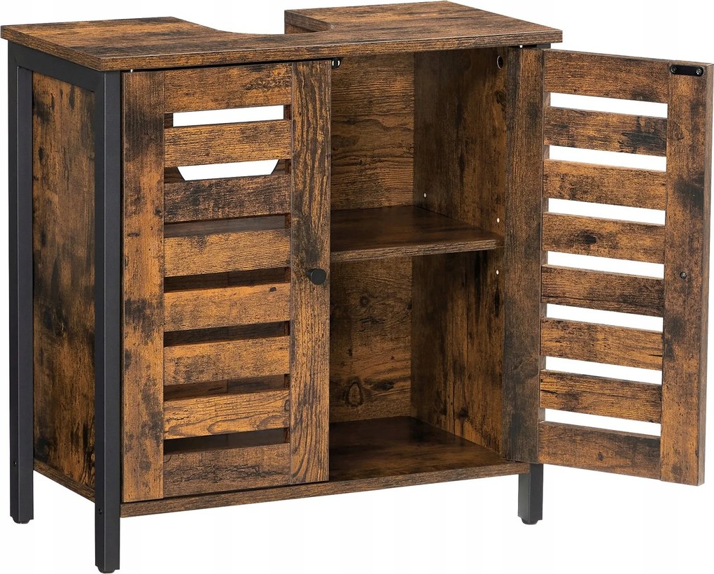 Fürdőszoba szekrény loft mosdó alá barna 60x60x30cm 2 ajtós mdf polc