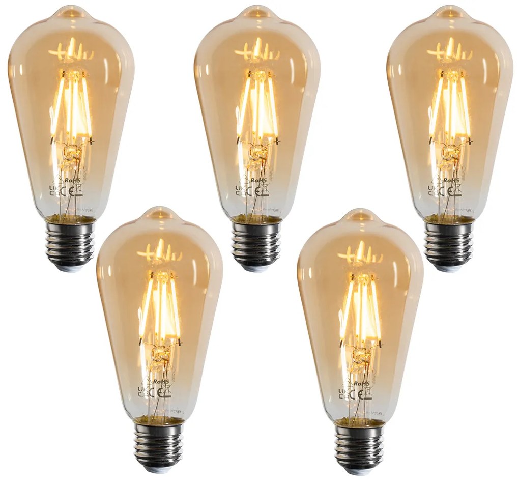 5 darabos E27 szabályozható LED filament izzó szett ST64 arany 4,5W 450 lm 2200K