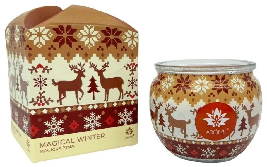 Arome gyertya üvegben és virágos dobozban,Magical Winter, 90 g