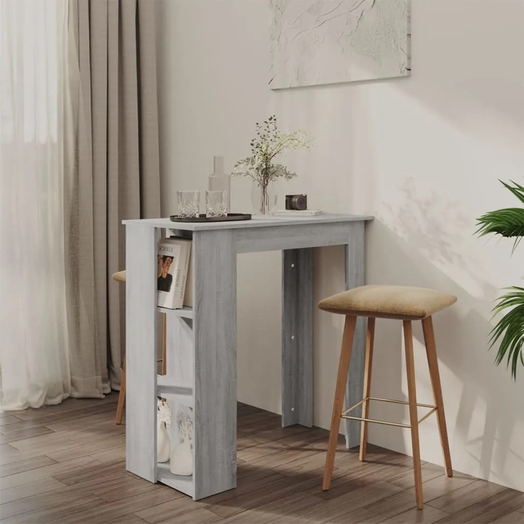 Szürke sonoma szerelt fa bárasztal polccal 102 x 50 x 103,5 cm