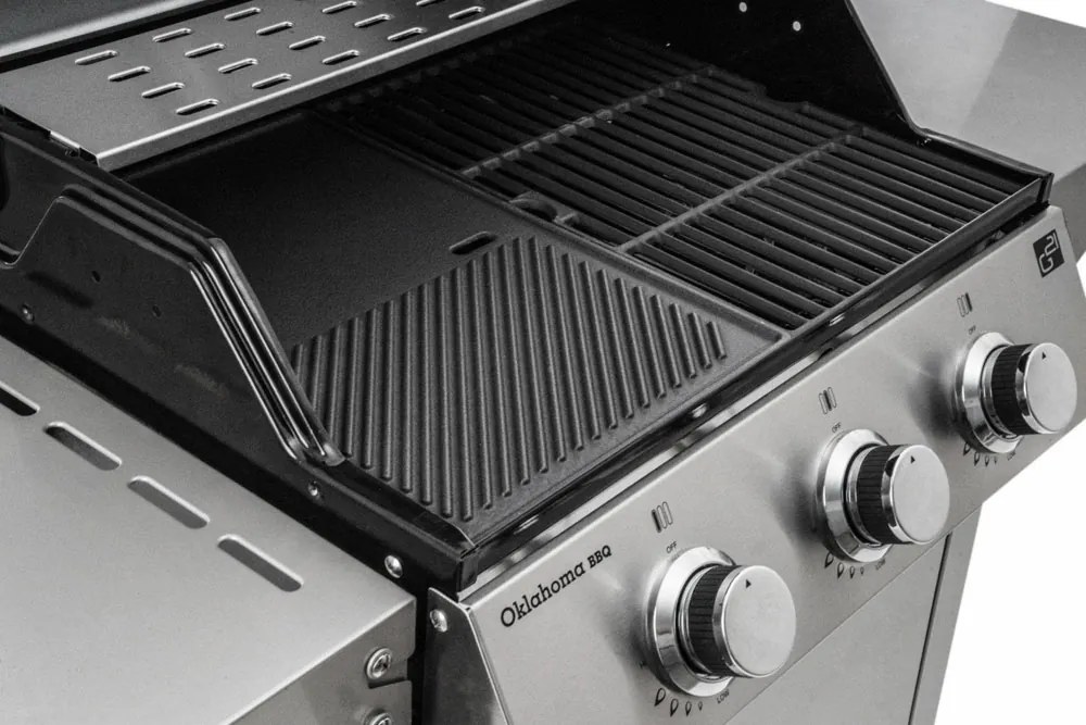 OKLAHOMA BBQ gázgrill, 3 égővel, nyomáscsökkentő szeleppel, ezüst Penta CZ