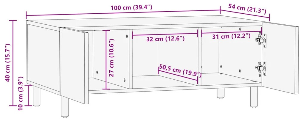 Dohányzóasztal 100x54x40 cm - Tömör mangófából