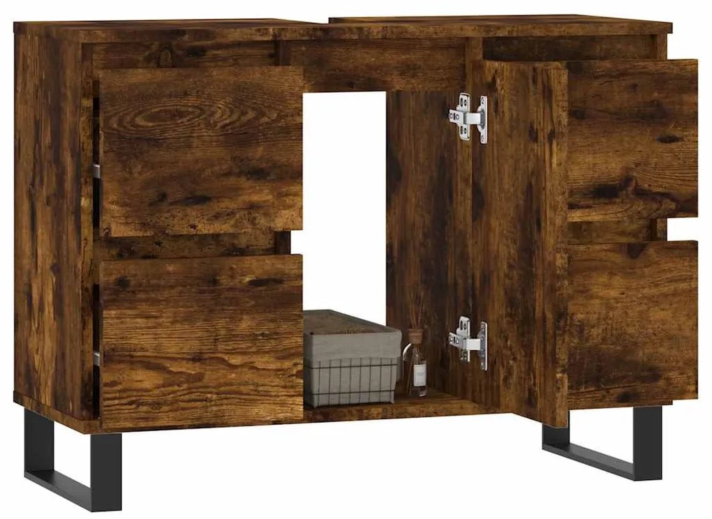 füstös tölgy színű szerelt fa fürdőszobaszekrény 80x33x60 cm