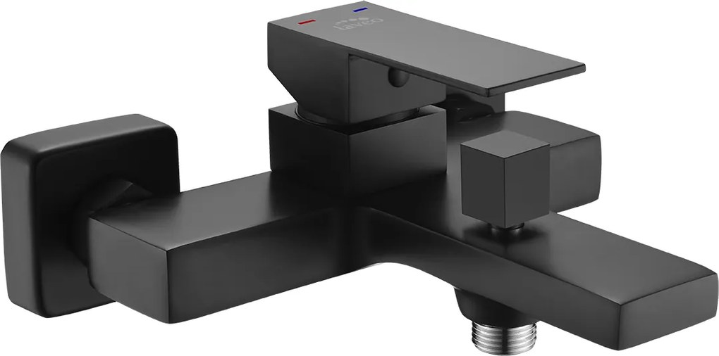 Laveo Kvadrato, fali kádcsaptelep Orca kézizuhany-szettel, 150 mm, matt fekete, LAV-BLQA710D