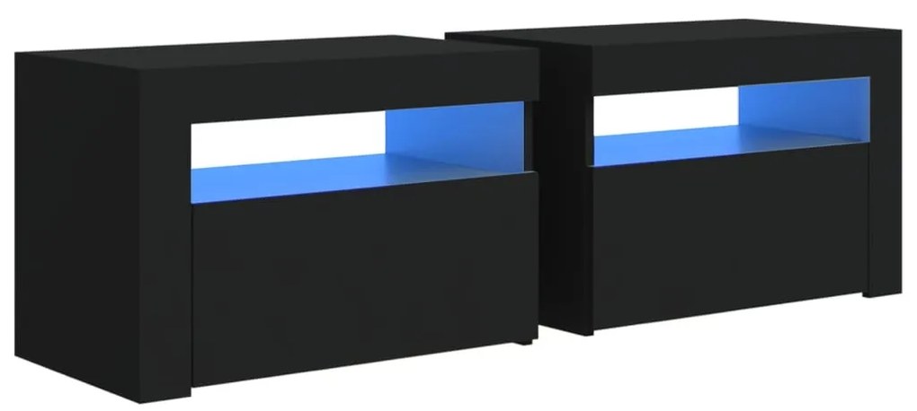2 db fekete éjjeliszekrény LED-del 60 x 35 x 40 cm