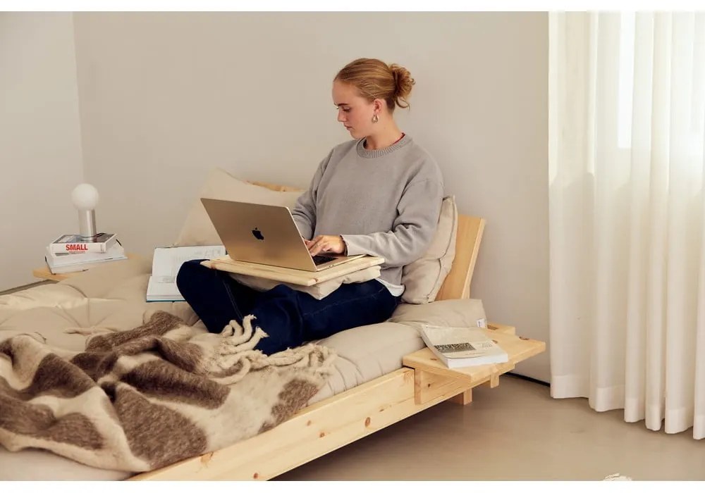 Natúr színű borovi fenyő franciaágy ágyráccsal 140x200 cm Social Bed – Karup Design