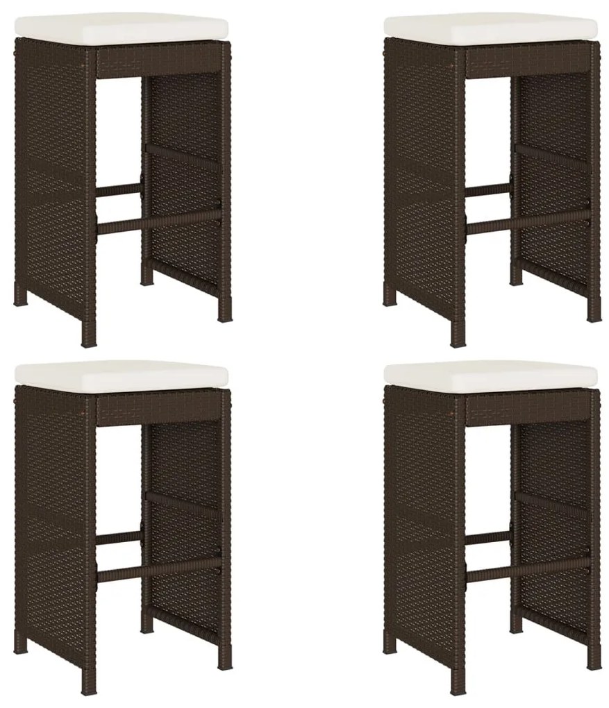 4 db barna polyrattan kerti bárszék párnával