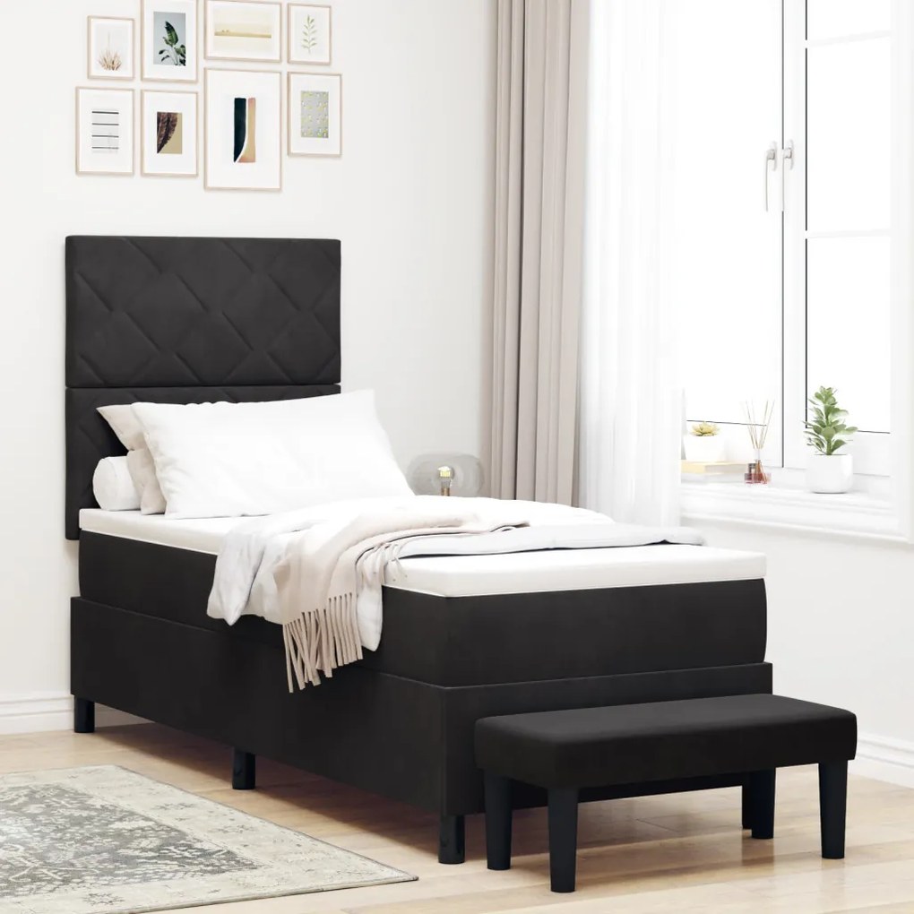 Boxspring Ágy matraccal és paddal Fekete 80x200 cm Bársony