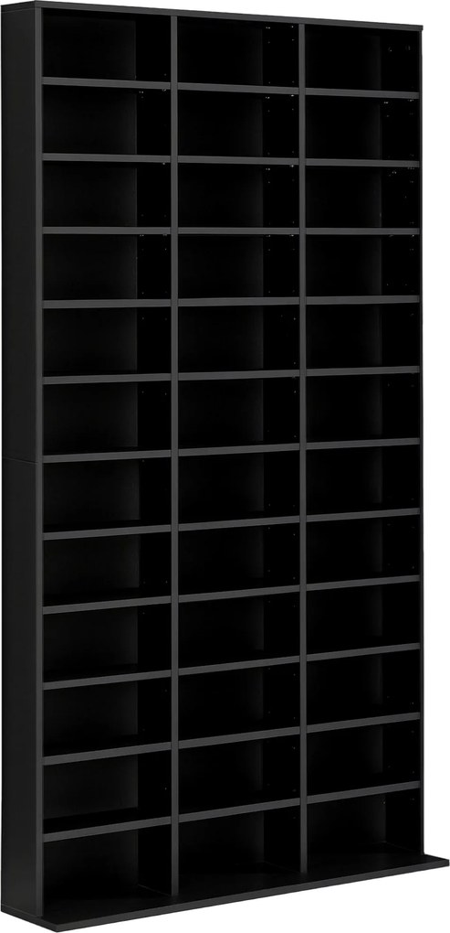 HOMCOM CD/DVD Tárolópolc 1116 CD-nek, 36 Magasságban Állítható Rekesszel, 102 x 24 x 195 cm Fekete | Aosom