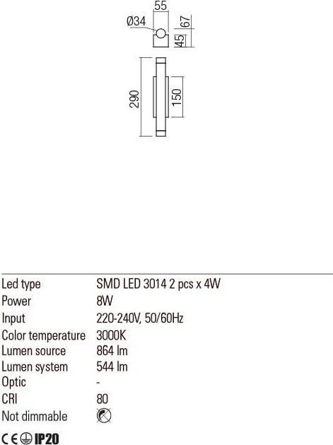 Fali Lámpa Arany MADISON REDO 01-2030