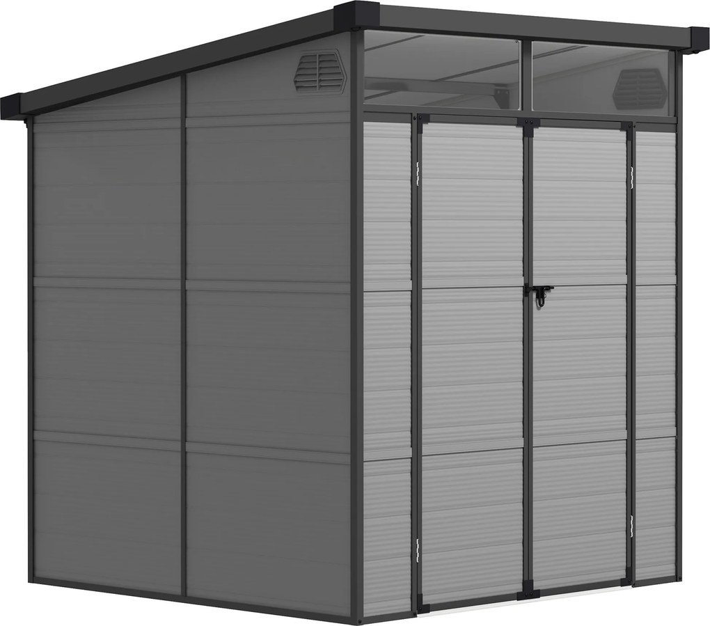 Outsunny 3.24m³-es Műanyag Tárolóház 190x191x215cm Pent Tetővel, Zárható Ajtóval, Időjárásálló Kerti Ház, Kültéri Tároló Szekrény, Világosszürke | Aos