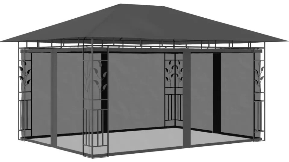 antracitszürke pavilon szúnyoghálóval 4 x 3 x 2,73 m 180 g/m²