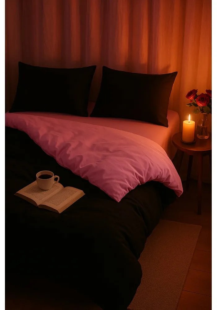 Fekete-rózsaszín háromrészes egyszemélyes hosszabbított ágyneműhuzat lepedővel 160x220 cm Classic – Mila Home