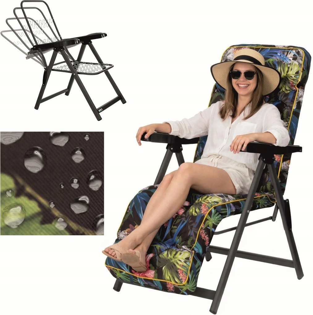 Kerti napozóágy párnával Összecsukható kerti szék párnával és lábtartóval