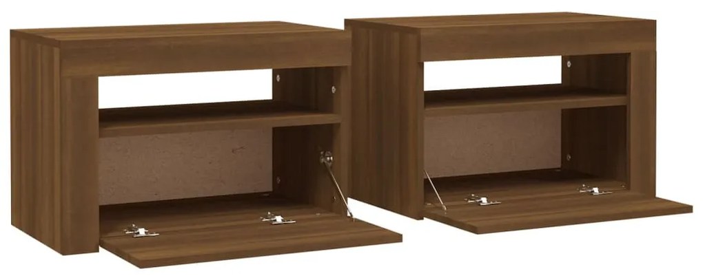 2 db barna tölgy színű éjjeliszekrény LED-ekkel 60x35x40 cm