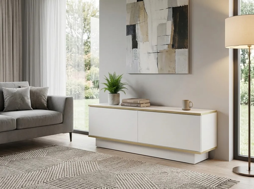 TV állvány ALVIN 135 cm, fehér/arany