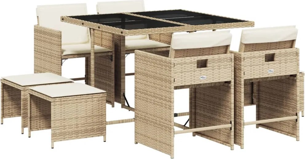 vidaXL 9 részes bézs polyrattan kerti étkezőgarnitúra párnákkal