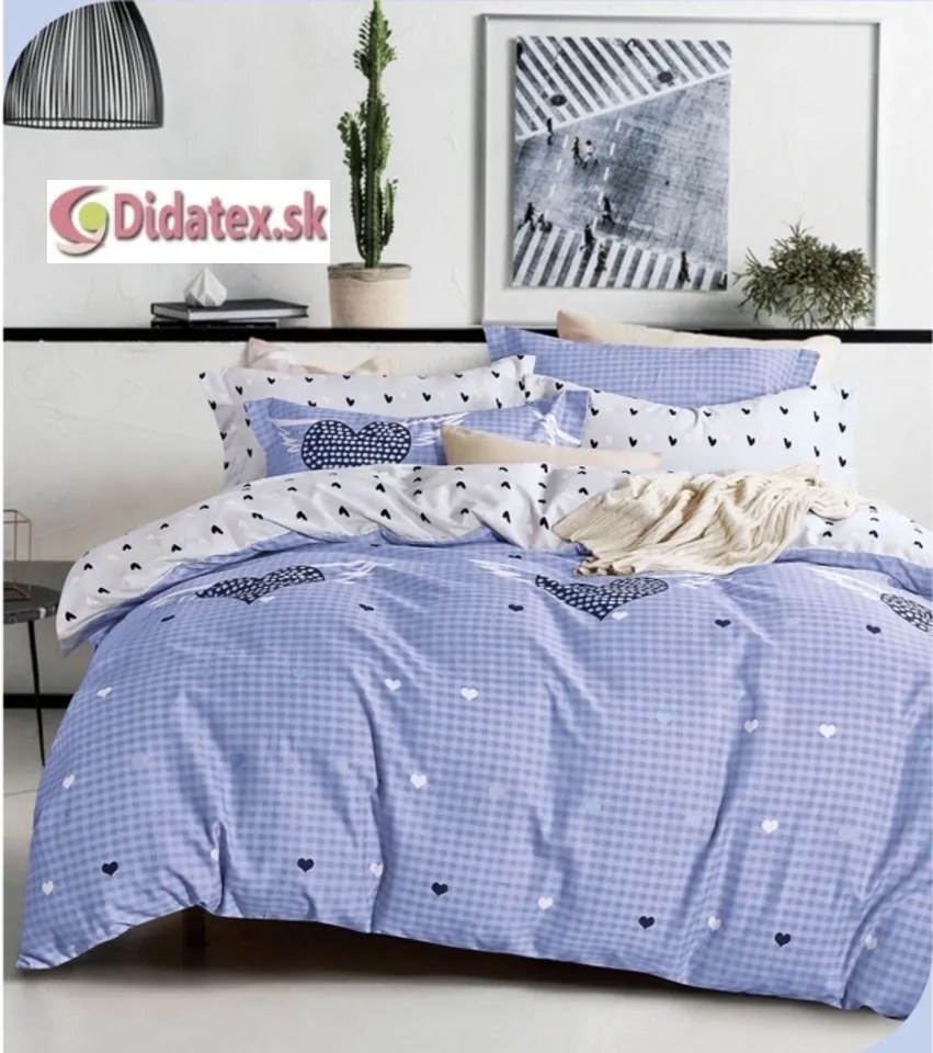SZÍVEK KÉK fotó ágynemű 140x200 cm 3 szett csomag Ágynemű mérete: 140x200 cm, A csomag tartalma: 3 Készletcsomagolás