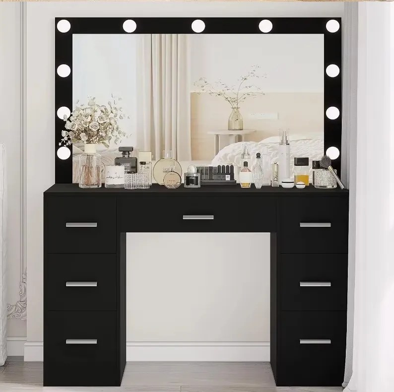 Nagy fésülködőasztal világítással 80 x 40 x 110cm fekete