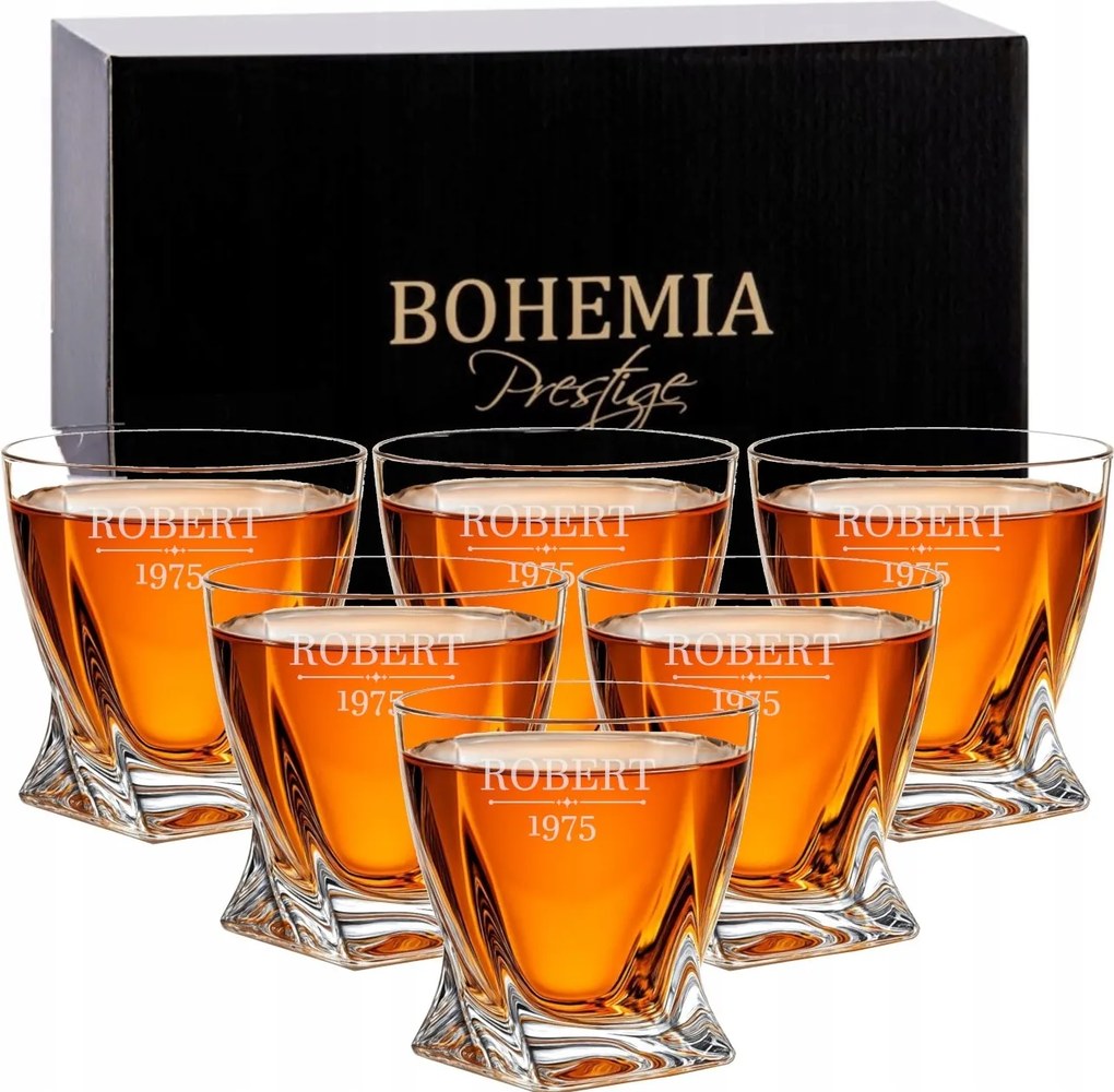 6 db-os kristálypohár szett gravírozással Logo Ajándék Születésnap Évforduló