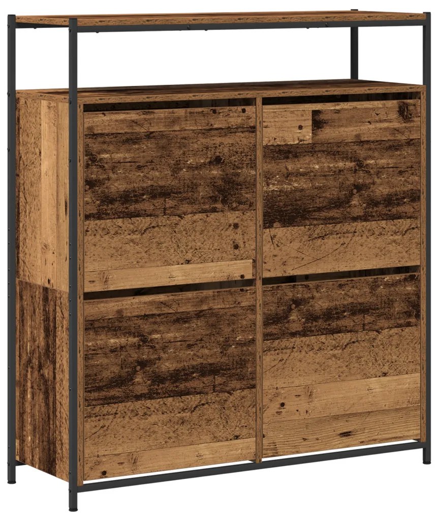 Cipőtartó 4 fiókkal Régi fa 100x34x112 cm