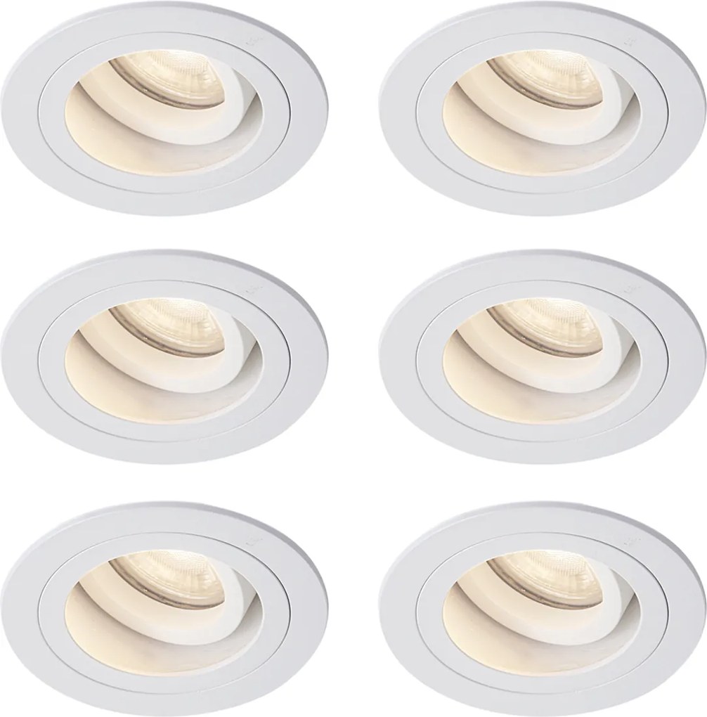 6 darabos modern, süllyesztett, fehér, forgatható és dönthető spotlámpa készlet IP44 - Chuck